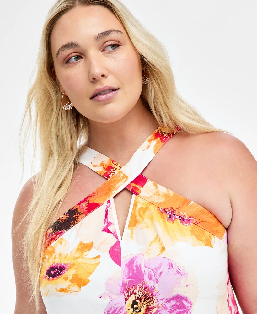 INC Plus Linen-Blend Printed Halter Maxi Dress, Exclusively at Macy's