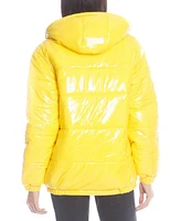 Members Only Women's Hi-Shine Chevron Quilt Puffer with Nickelodeon Mashup Print Lining Jacket