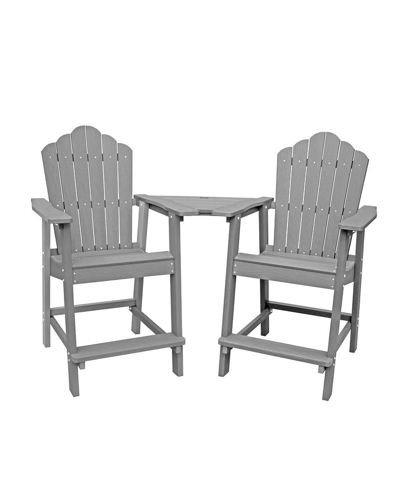 Tall Adirondack Chair with Connecting Table Patio Chairs Outdoor Barstool Furniture Set Balcony for Lawn Backyard Garden