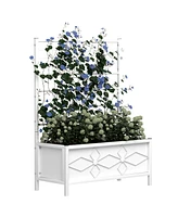 Outsunny Galvanized Raised Garden Bed with Trellis Planter Box,