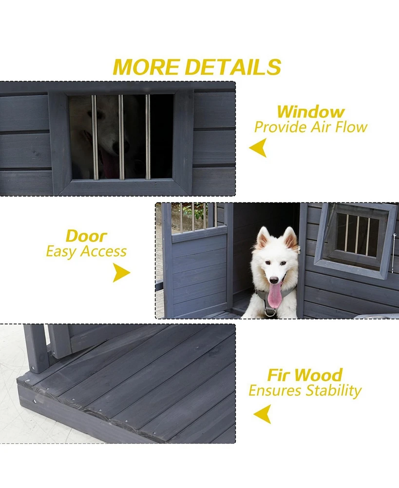 Solid wood asphalt roof dog house with large terrace for large dogs