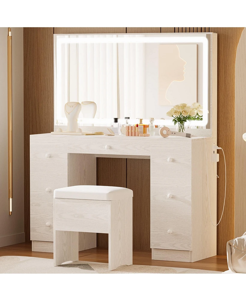 Vanity Desk Set with Led Lighted Mirror & Power Outlet