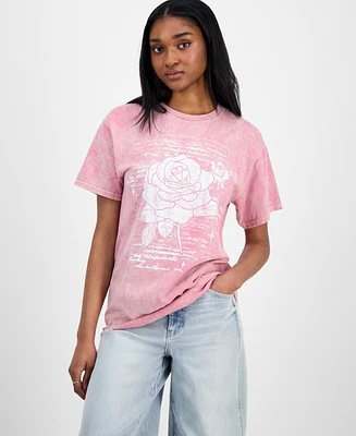 Rebellious One Juniors' Rose Graphic Boyfriend T-Shirt