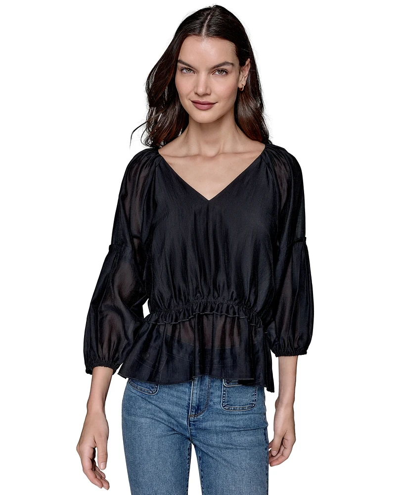 Karl Lagerfeld Paris Women's Tiered-Sleeve Peplum Top