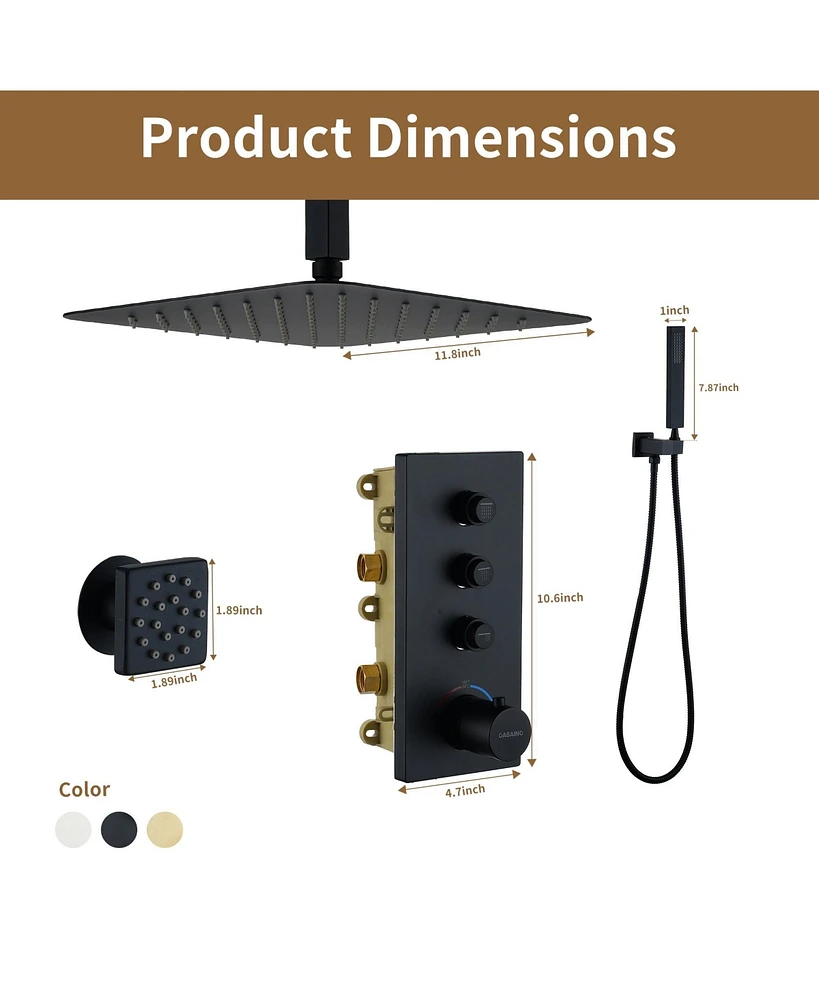 12-Inch Rainfall Shower Head & Thermostatic Control - Perfect for Family Bathing Comfort