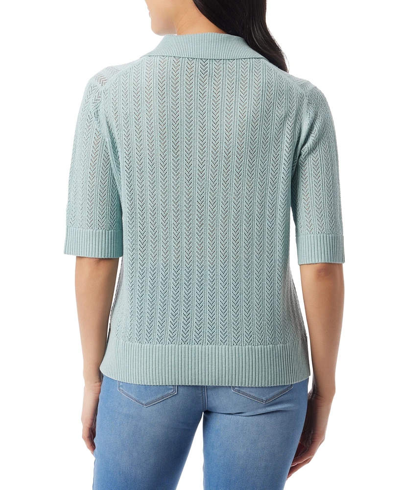 Gloria Vanderbilt Women's Peggy Pointelle-Knit Polo Sweater