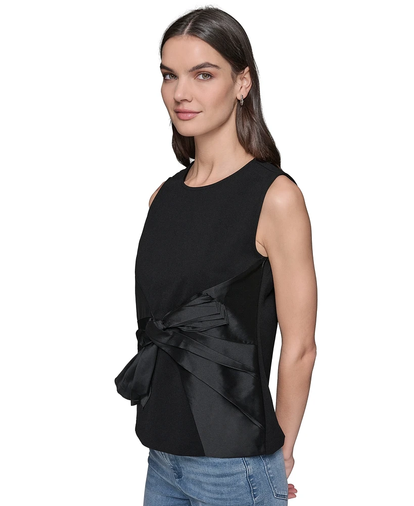 Karl Lagerfeld Paris Women's Sleeveless Satin Bow Top