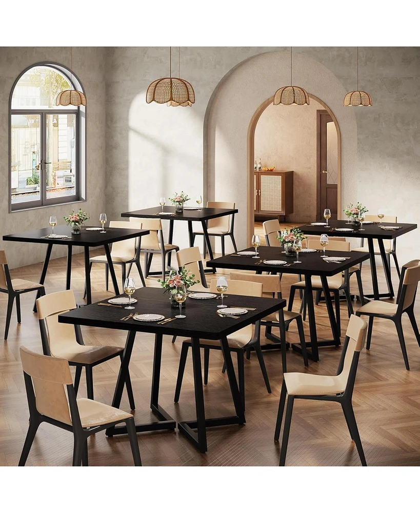 Tribesigns Square Dining Table Set of 6, 31.5" Industrial Dinner Table with Metal Base, Wood Kitchen Table for 10 People, Brown Bar Table for Res