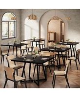 Tribesigns Square Dining Table Set of 6, 31.5" Industrial Dinner Table with Metal Base, Wood Kitchen Table for 10 People, Brown Bar Table for Res