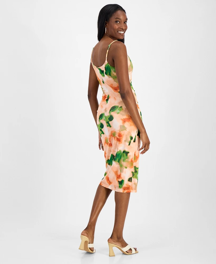 Bar Iii Women's Printed Mesh Cowlneck Sheath Dress, Exclusively at Macy's
