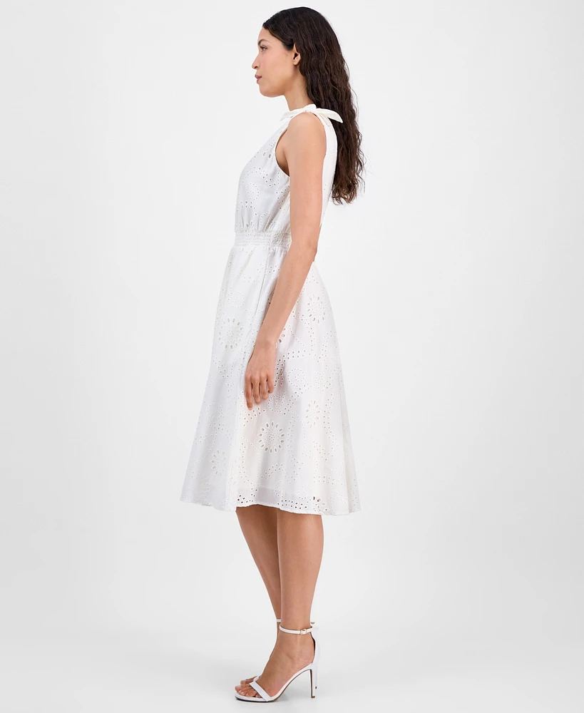 Anne Klein Women's Cotton Eyelet Sleeveless Fit & Flare Dress