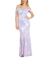 Morgan & Company Juniors' Sequined Floral Lace-Up Gown