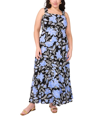 Vince Camuto Plus Floral Square-Neck Smocked-Back Sleeveless Maxi Dress