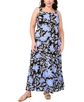 Vince Camuto Plus Floral Square-Neck Smocked-Back Sleeveless Maxi Dress