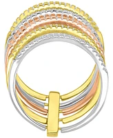 Cubic Zirconia Multi-Layer Statement Ring Sterling Silver, & 14k Gold- Rose Gold-Plate