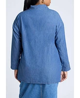 Eloquii Women's Elements Oversized Chambray Top