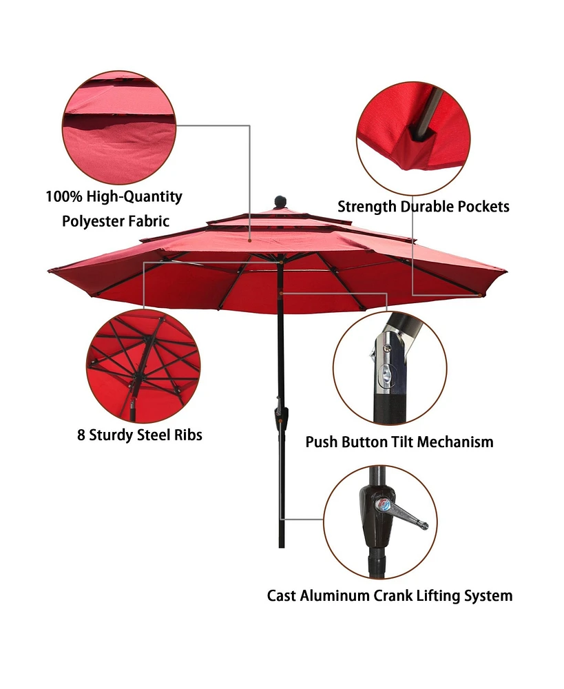 Mondawe 10 ft 3-Tier Outdoor Patio Market Umbrella with Double Air Vent and Push Button Tilt