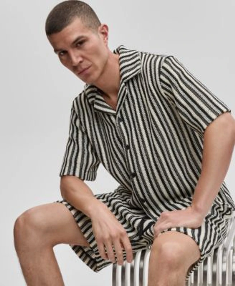 Mode Of One Mens Relaxed Fit Vertical Stripe Button Up Shirt Shorts Exclusively At Macys
