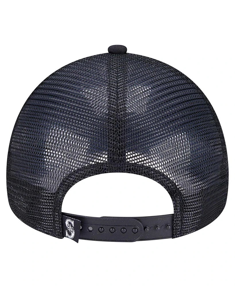 New Era Men's Black Seattle Mariners Retro Bold A-Frame Trucker 9FORTY Adjustable Hat