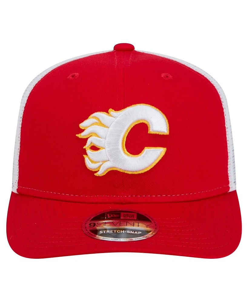New Era Men's Red Calgary Flames Core Trucker 9SEVENTY Stretch-snap Hat