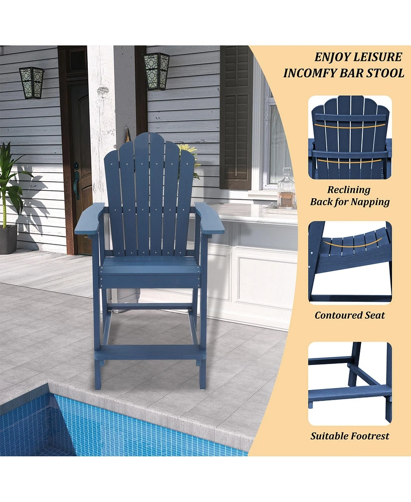 Tall Adirondack Chair with Connecting Table Patio Chairs Outdoor Barstool Furniture Set Balcony for Lawn Backyard Garden