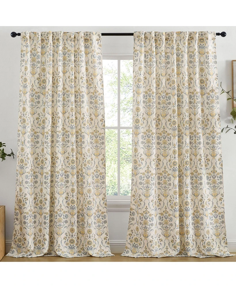Hlc.me Clara Floral Damask Patterned Window Back Tab Rod Pocket Curtains Bedroom
