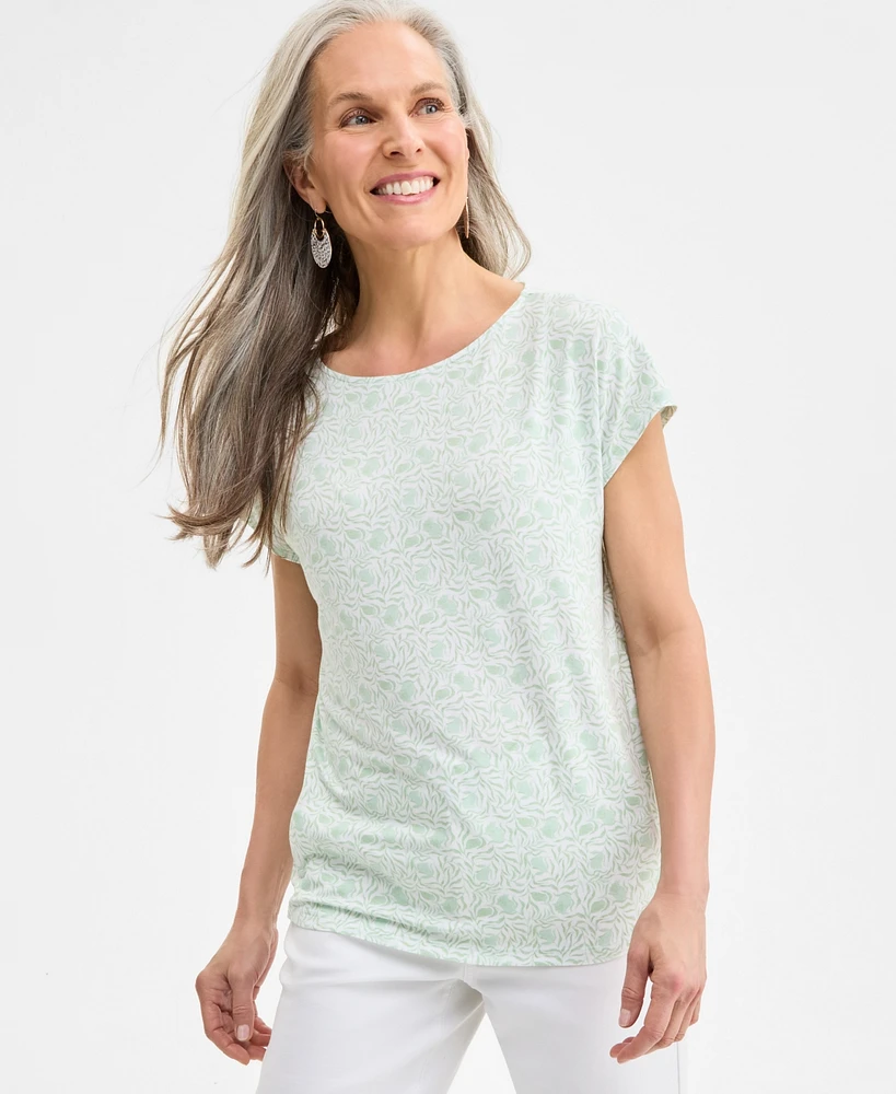 Style & Co Women's Printed Mixed-Media Short-Sleeve Top, Exclusively at Macy's