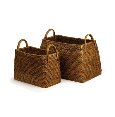 Burma Rattan Narrow Magazine Baskets, Set Of 2