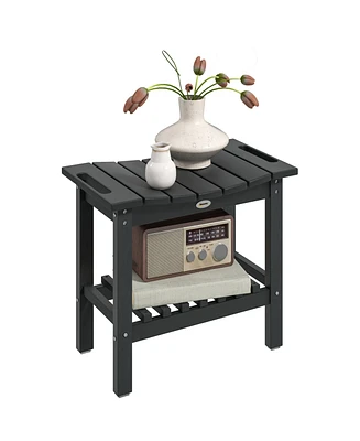 Outsunny 2-Tier Outdoor Side Table, Shower Bench with Handles