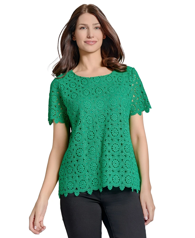 Jones New York Petite Short-Sleeve Lace Top