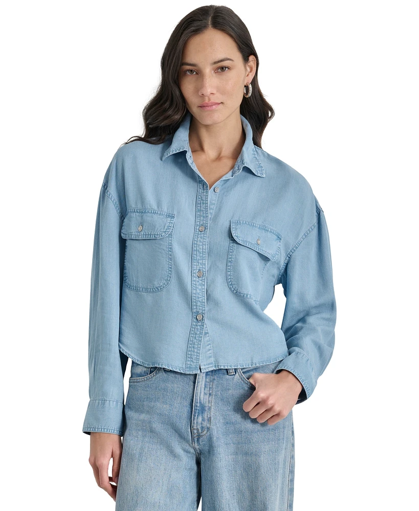 Dkny Jeans Women's Cropped Flap-Pocket Shirt