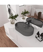 24x14 Inch Oval Bathroom Cement Art Basin with Matching Pop-Up Drain - Durable, Elegant, and Easy to Maintain