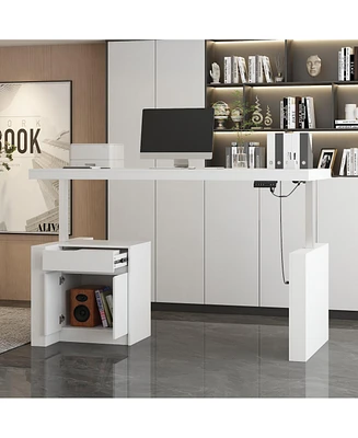 Famapy L-Shaped 70.9 in. W Adjustable Height Desk Ergonomic Stand-up Desk White Home Office Sit with Memory Preset Controller