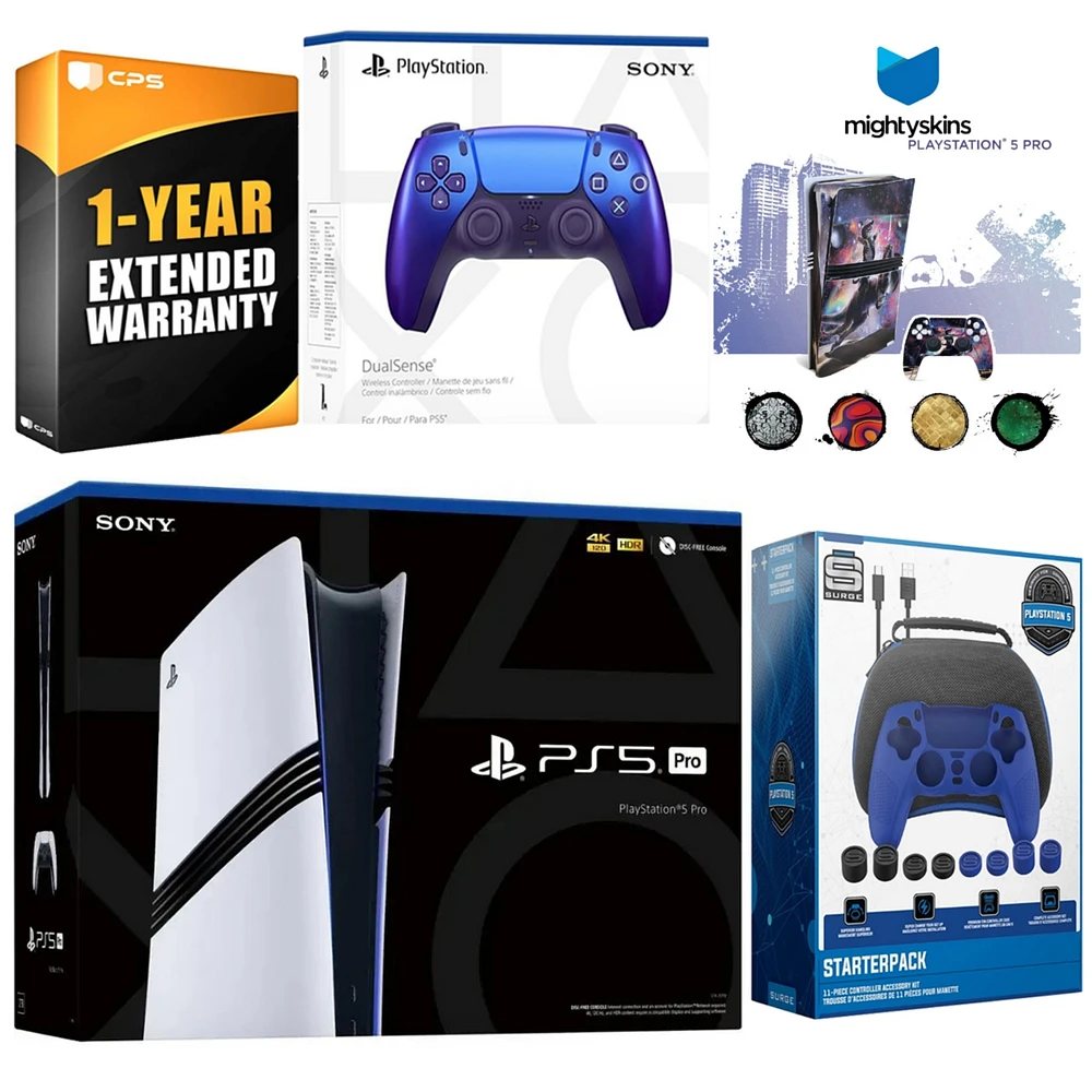 Sony PlayStation 5 Pro with Extra Volcanic Red Controller, Gamer Starter Kit and MightySkins Decal Voucher Plus 1 Year Cps Extended Warranty