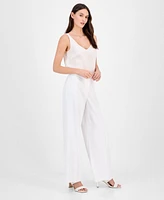 Tahari Asl Women's Linen-Blend Wide-Leg Pants