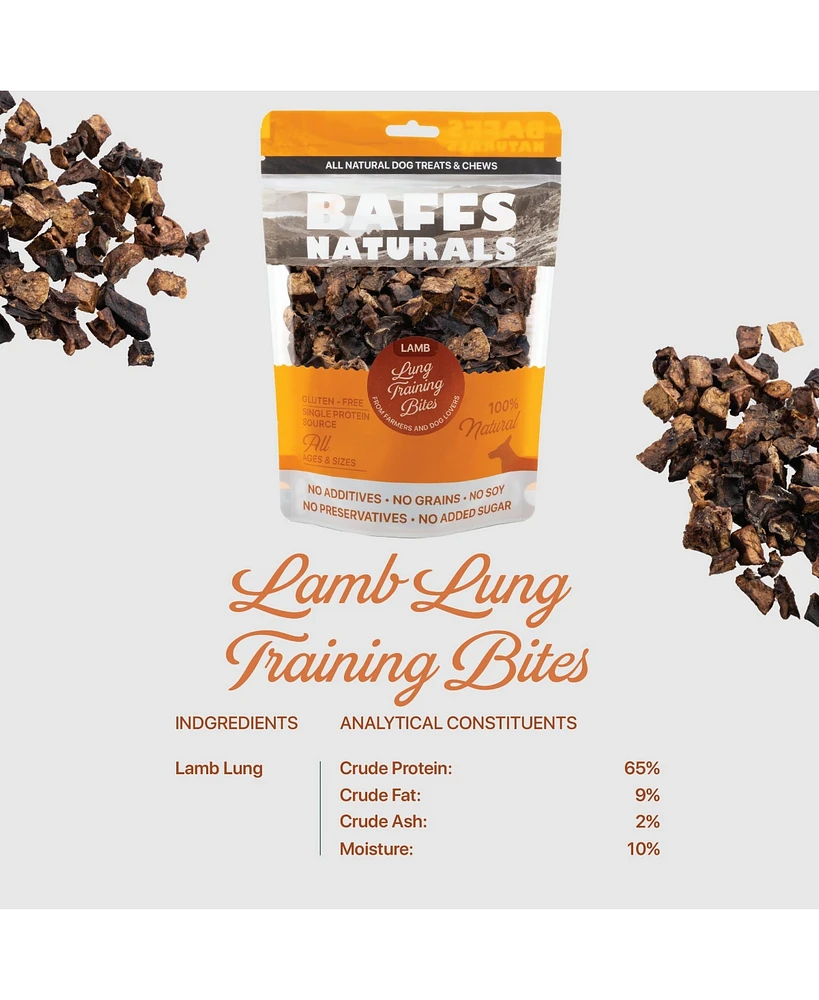 Baffs Naturals Lamb Lung Training Bites – All-Natural, Protein-Packed Dog Treats (7oz Bag)