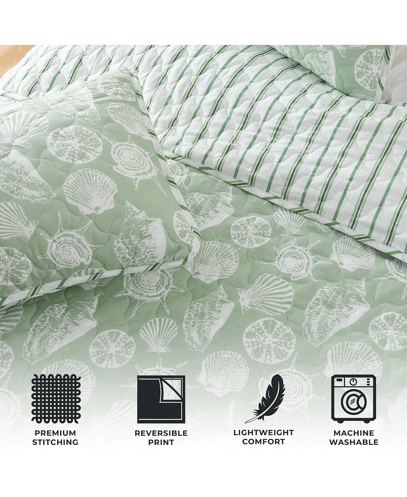 Linery & Co. Green Seashell Microfiber Quilt Set With Shams