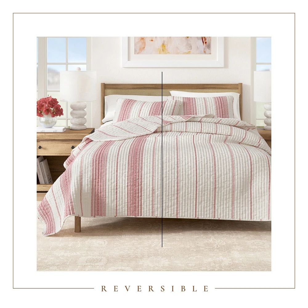 Linery & Co. Farmhouse Stripe Microfiber Quilt Set With Shams