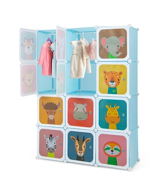 12 Cube Kids Wardrobe Closet with Hanging Section and Doors