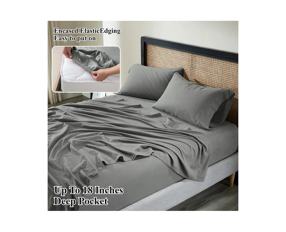 Superior Cotton Linen Blend Deep Pocket Bed Sheet Set