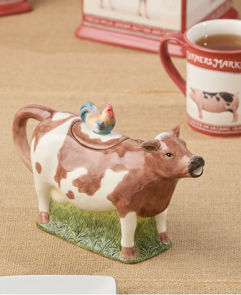 Certified International Vintage Farm 3-d Cow Teapot