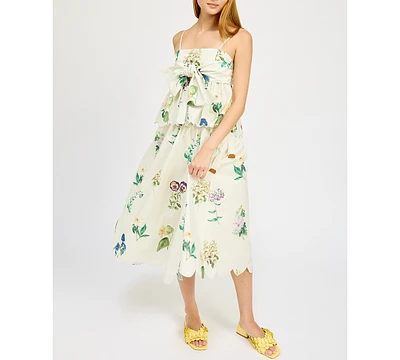En Saison Women's Ashley Floral-Print Belted Scalloped-Hem Cotton Midi Skirt