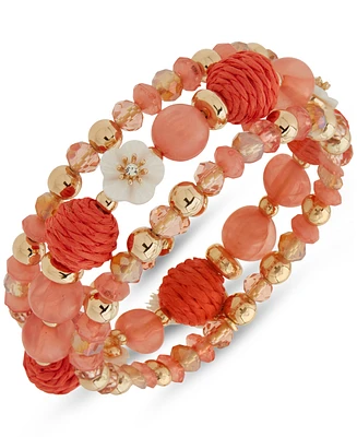 lonna & lilly Gold-Tone 3-Pc. Set Mixed Bead Stretch Bracelets