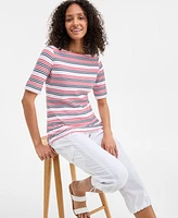 Style & Co Women's Striped Elbow-Sleeve Top, Exclusively at Macy's
