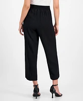 Ak Anne Klein Petite Textured Pull-On Mid-Rise Wide-Leg Pants