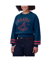 Wear by Erin Andrews Women's Navy Atlanta Braves Vintage Washed Cropped Pullover Sweatshirt