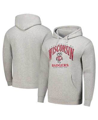 League Collegiate Wear Men's Heather Gray Wisconsin Badgers Tall Arch Essential Pullover Hoodie