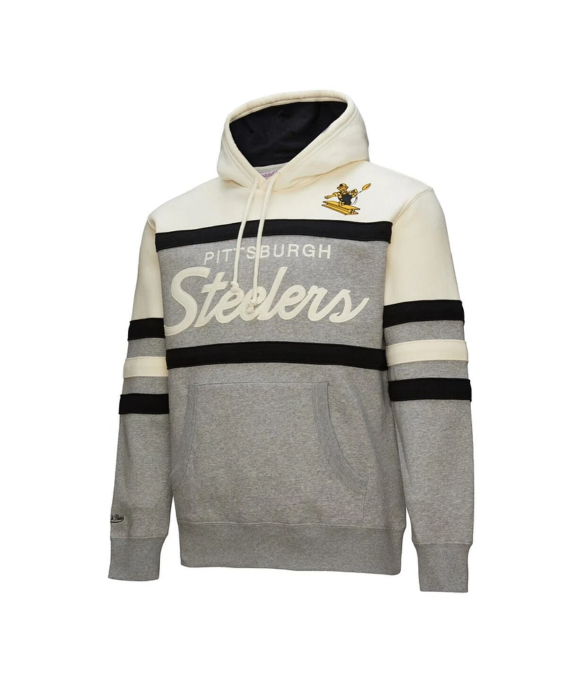 Mitchell & Ness Men's Heather Gray Pittsburgh Steelers Head Coach Vintage Logo Pullover Hoodie