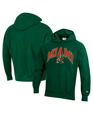 Champion Men's Green Miami Hurricanes Vault Late Night Reverse Weave Pullover Hoodie