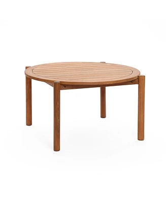 LuxenHome Natural Wooden Outdoor Coffee Table, Round Solid Wood Patio Table